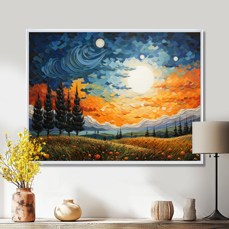 Décoration murale «The Swaying Cypress Pointillism» - Van Gogh, H 30 po x l 40 po, Blanc