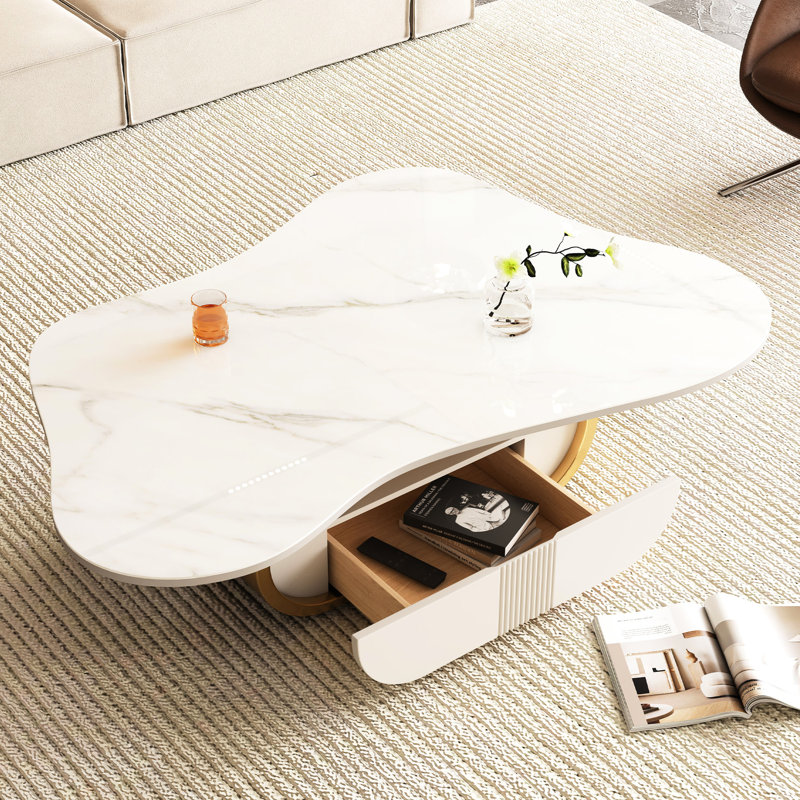 Table basse moderne avec tablette ouverte et plateau en pierre frittée Modern