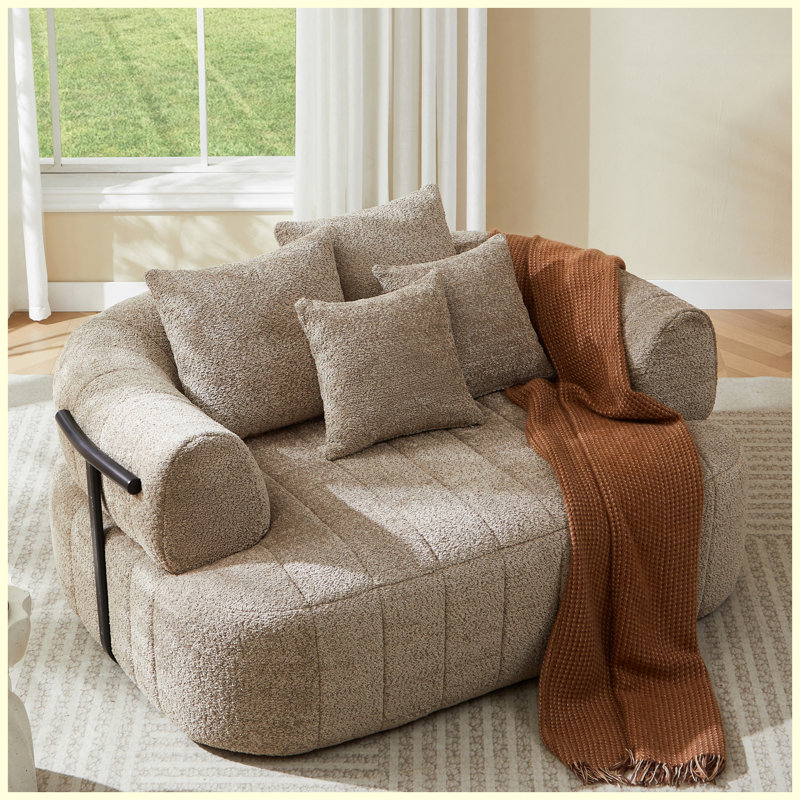 Canapé-lit à assise profonde de 64 po pour salon, chambre à coucher, appartement, bureau, khaki Boucle