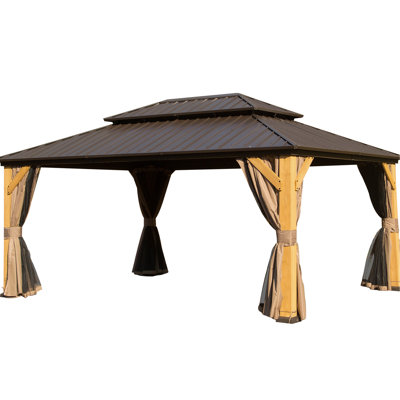 Pavillon de jardin extérieur en bois avec filet, filet pour terrasse et fêtes 12 x 16 pi - bois, pelouse, événements