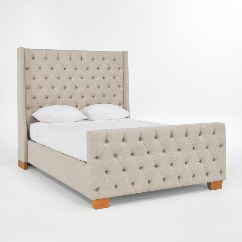 Laurent Fabric Tufted Queen Bed In Beige, Queen