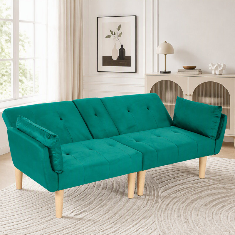 Canapé pliable 2 places en velours, Velours vert
