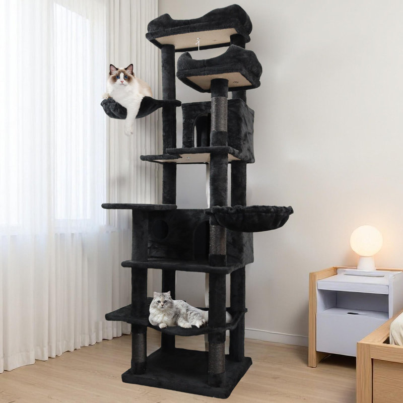 Grand arbre à chat à niveaux multiples de 68 pouces avec hamacs et poteaux à griffer, Noir