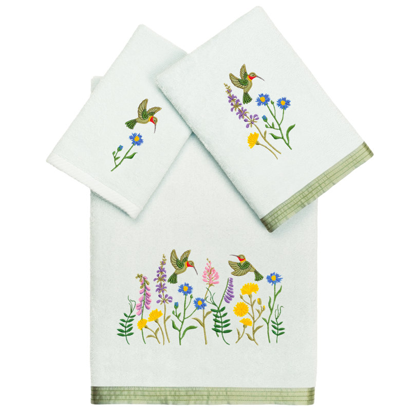 3 Piece 100% Turkish Cotton Hada Embellished Towel Set, Aqua