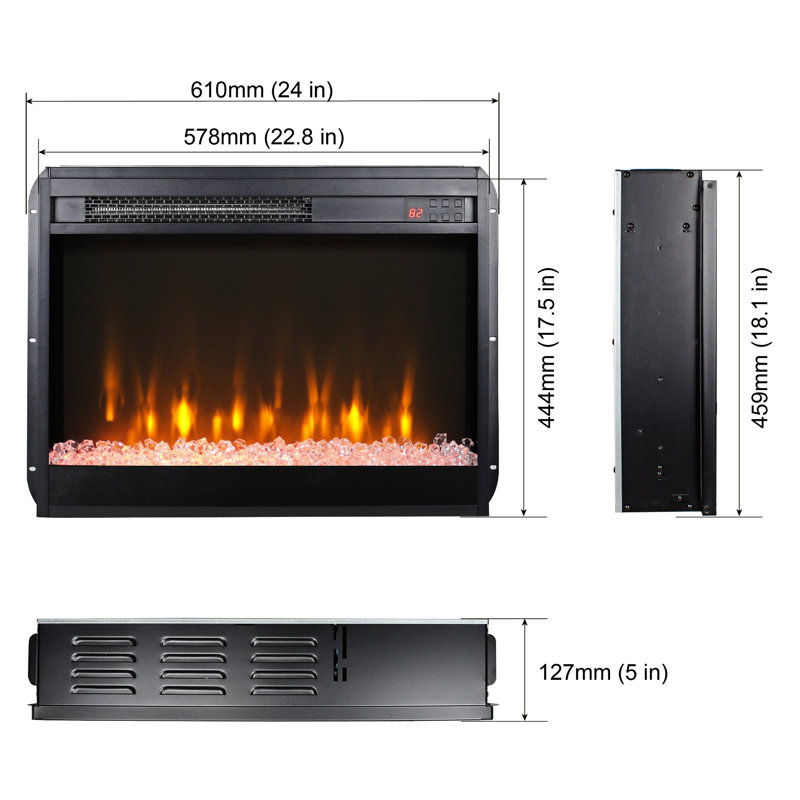Foyer électrique encastrable 23 po avec cristal et flamme réaliste - radiateur 1400 W, télécommande, minuterie, protection contre la surchauffe, chaleur de 23 po à 5000 / H, flamme, protégé, télécommande infrarouge