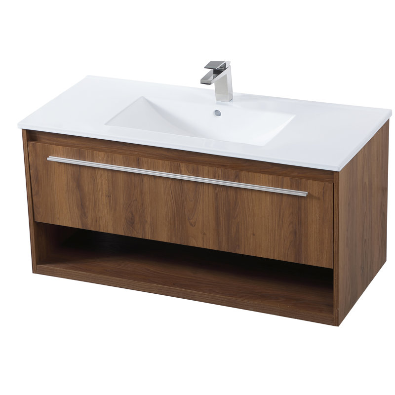 Ensemble de meuble-lavabo mural simple 40 po Kasper, Noyer brun