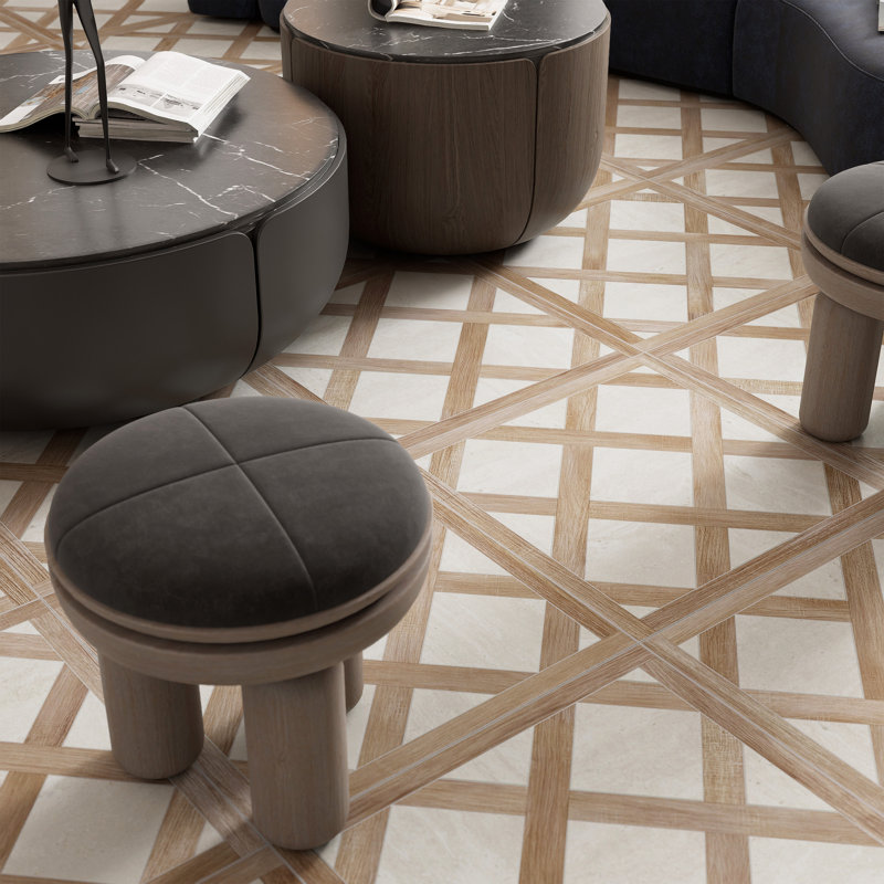 Fusione Intarsio 23-1/2 in. x 23-1/2 in. Porcelain Floor and Wall Tile, Brown Cream