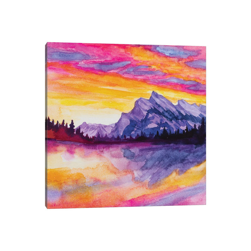 Glowy Lake At Sunset by Andrea Fairservice - Painting on Canvas, Wrapped Canvas, 45.72 cm H x 45.72 cm W x 3.175 cm D