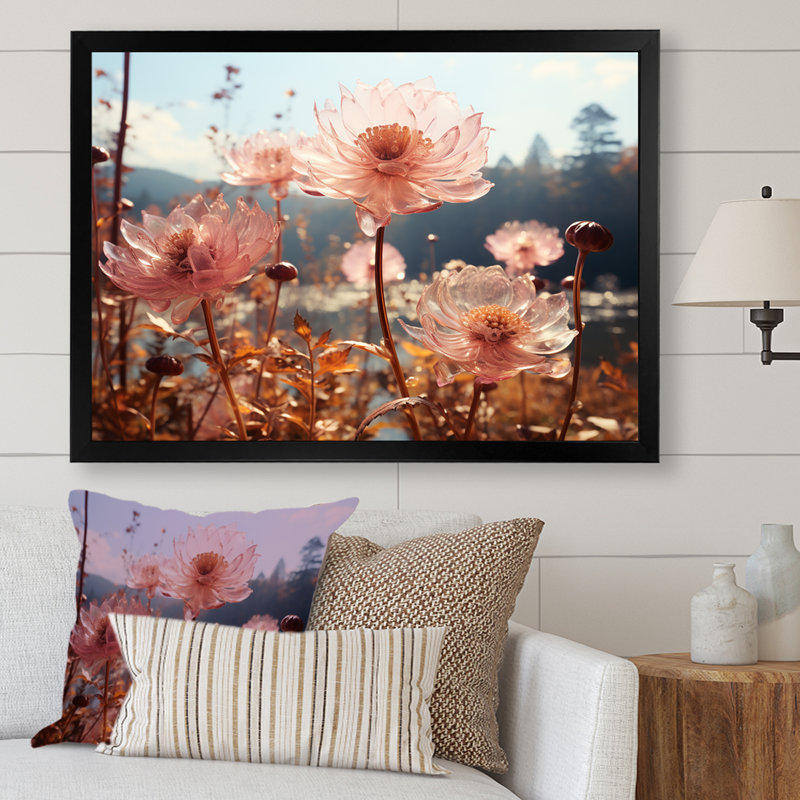 Floral Meadow Delight sur impression sur toile, H 16 po x l 32 po x P 1 po, Cadre simple noir