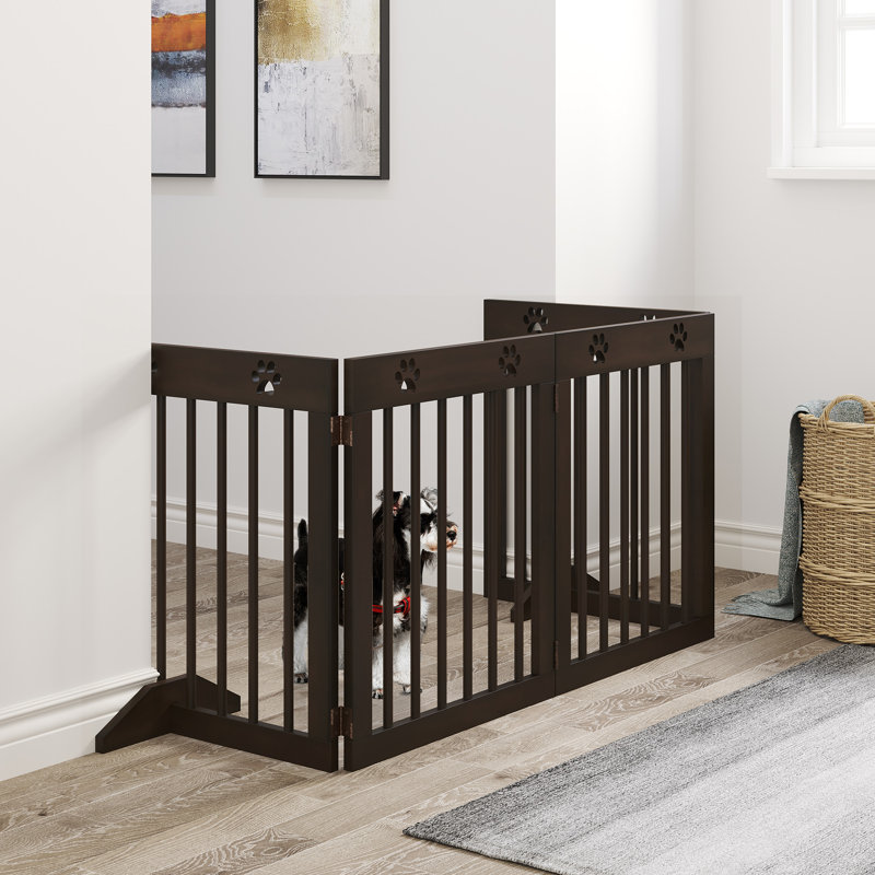 Martinez Wood Free Standing Pet Gate, Dark Wood