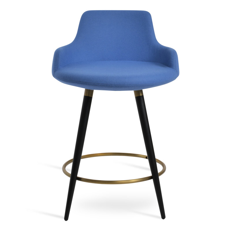 Tabouret Dervish Ana, Noir/laiton, Bleu ciel, Tabouret de bar 29 po (hauteur du siège)