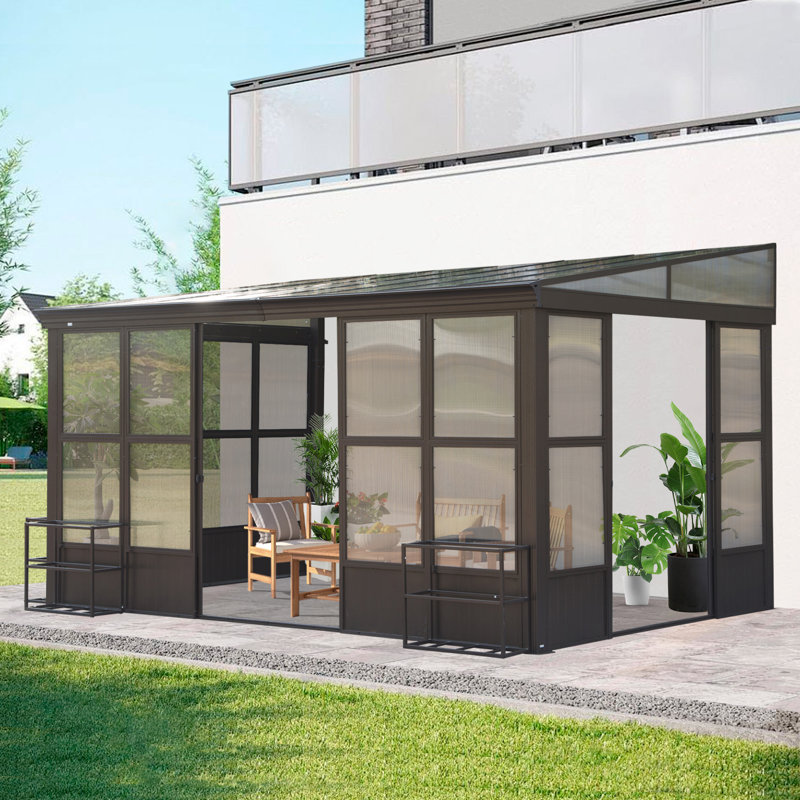 Aluminum Patio Gazebo Wall-Mounted Solarium, 97.32" H x 144" W x 120" D