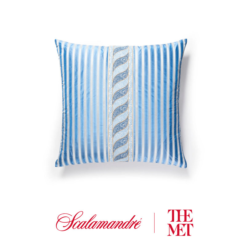 The MET x The House of Scalamandre Paisley/Shirred Stripe Pillow, Fountain/Blue Opal