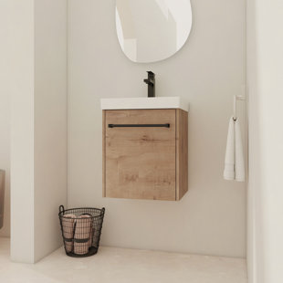 18" Floating Wall-Mounted Bathroom Vanity With Ceramic Sink & Soft-Close Cabinet Door, For Small Bathroom