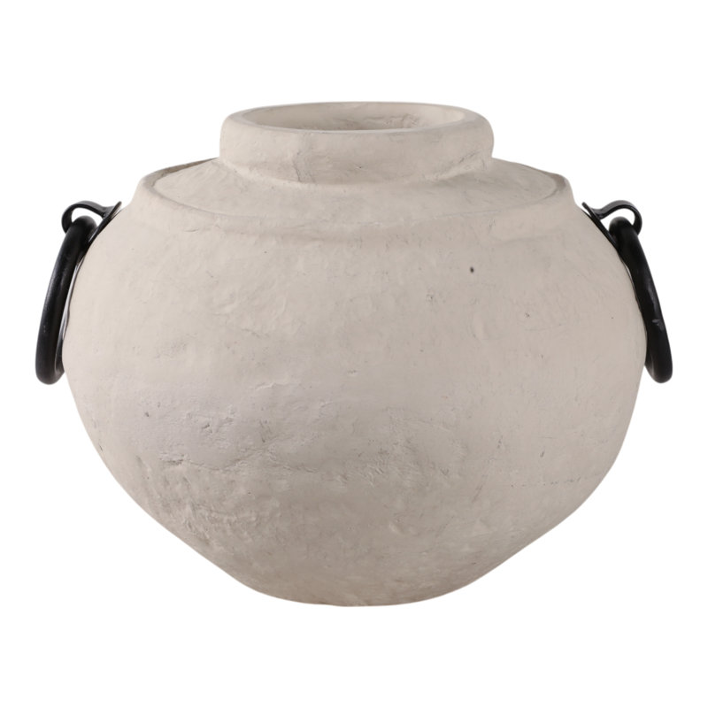 Pottery And Ecomix Vase With Handles Boho Style Decorative Modern Accent Vessel For Versatile Display, Ivory