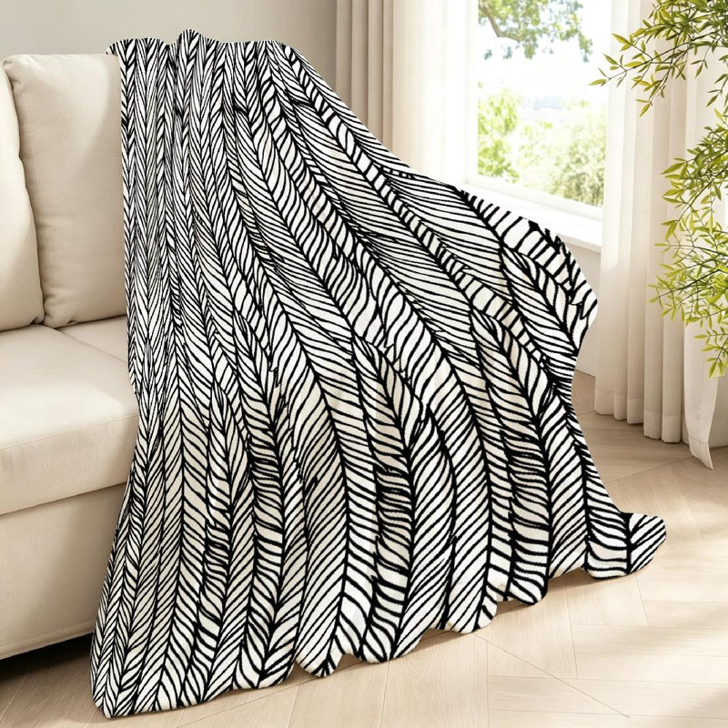 Jeté en molleton blanc ultra doux en flanelle, noir optique et imprimé recto, Throw 40" x 50"