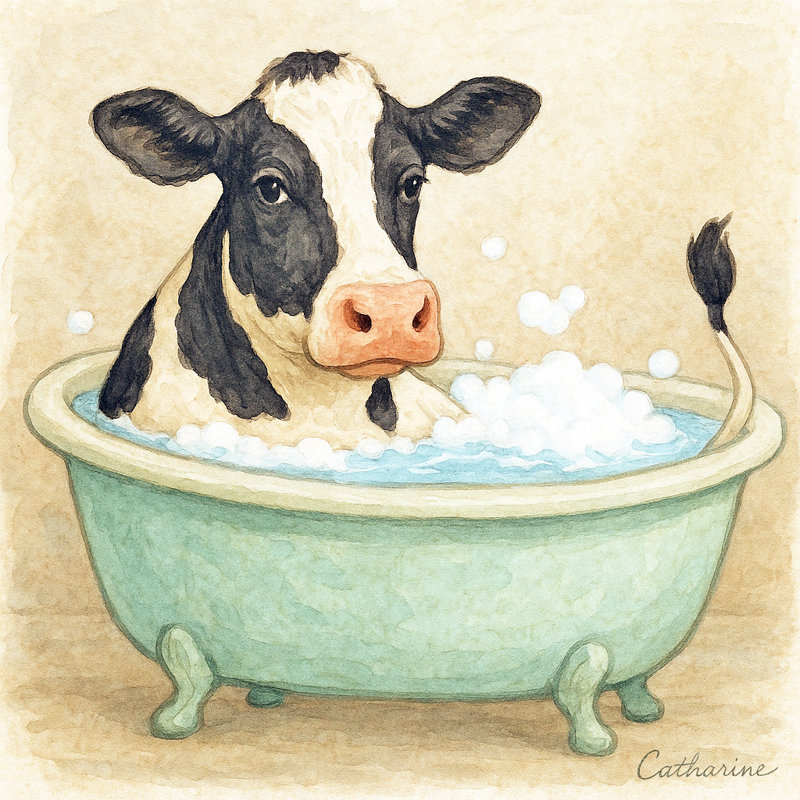«Bubble Moo-d» - Vache dans une baignoire, H 20 po x l 20 po