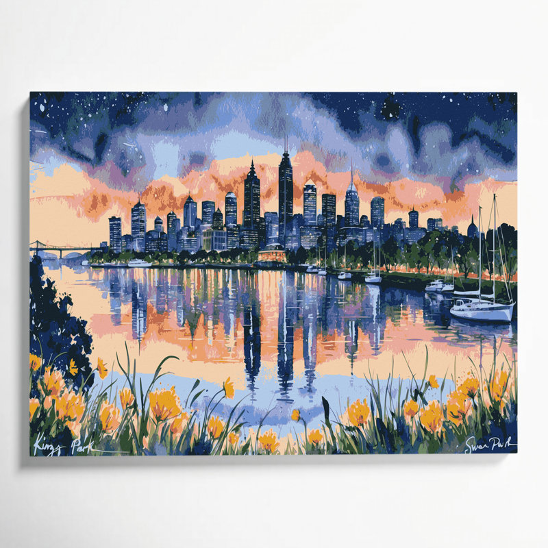 Cities Perth Australia Gray Canvas Wall Art, 20" H x 30" W