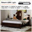 Très grand lit de style noyer, tête de lit haute, éclairage à DEL, conception de charge et de rangement, finition-130041038