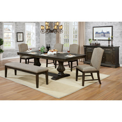 Contemporary Warm  Espresso 6Pc Set Solidwood Dining Room Furniture Table W Leaf  4X Side Chairs Bench