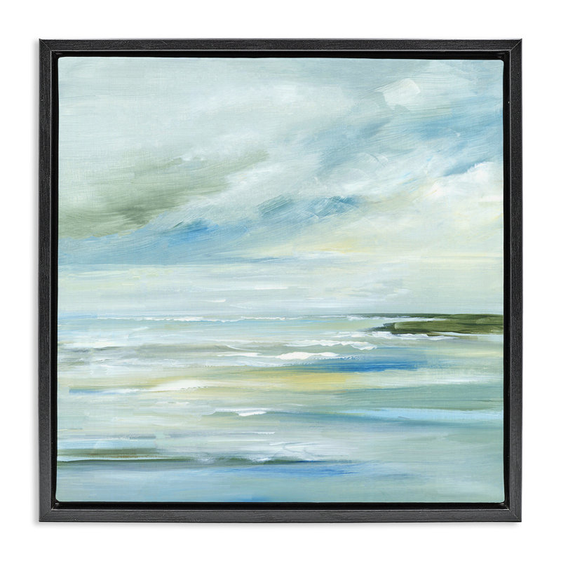«Cloudy Blue Beach Impression» par Lera, Cadre flottant noir de jais, H 25 po x l 25 po