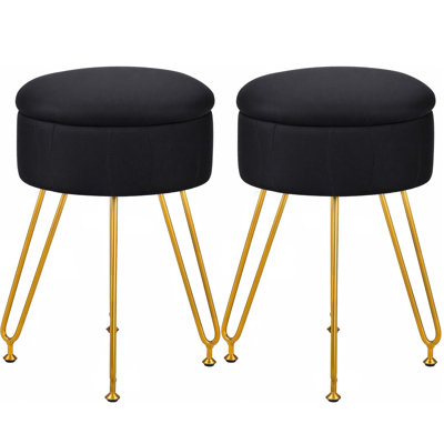 Ensemble de 2 tabourets de coiffeuse avec rangement et tabouret de rangement noir pour salle de maquillage, chambre à coucher et salon