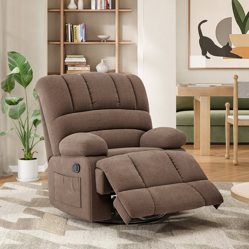 Heald 40.94"W Upholstered Swivel Rocker Recliner, Chocolate Velvet