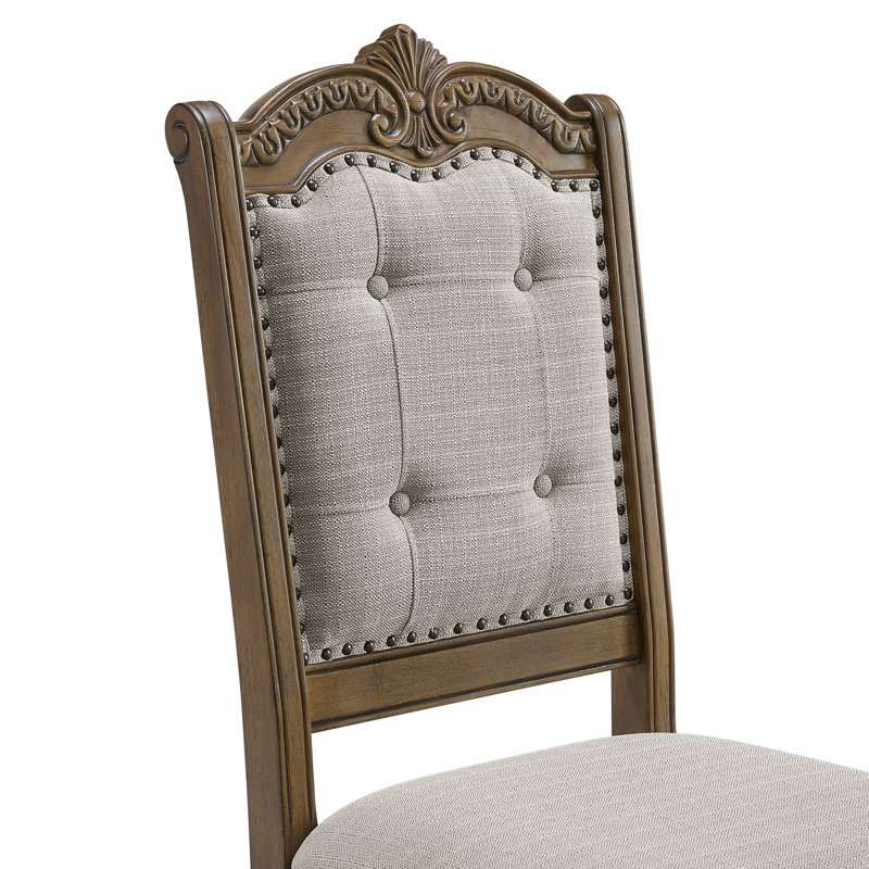 Grethel Dining Side Chair with Beige Fabric in Walnut (2 Per Carton)