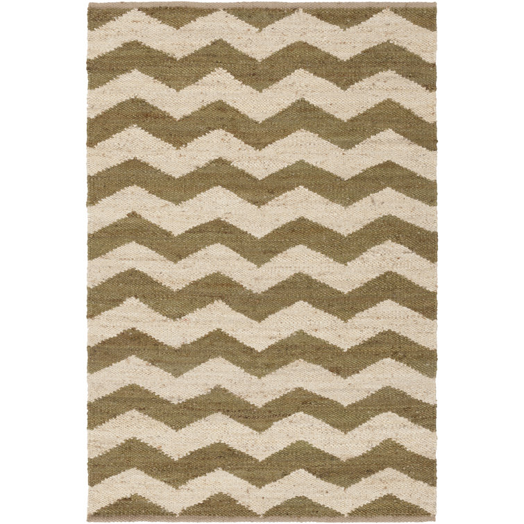 Tapis ivoire en jute fait main à tissage plat chevron Hermine