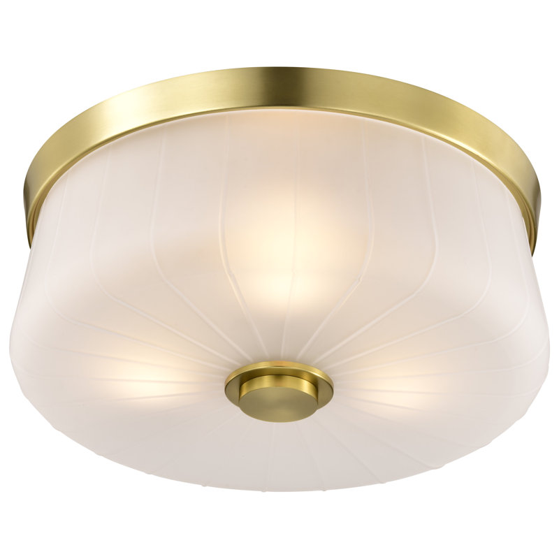 Burov - Plafonnier encastré 3 lumières - Verre blanc gravé, Laiton rétro