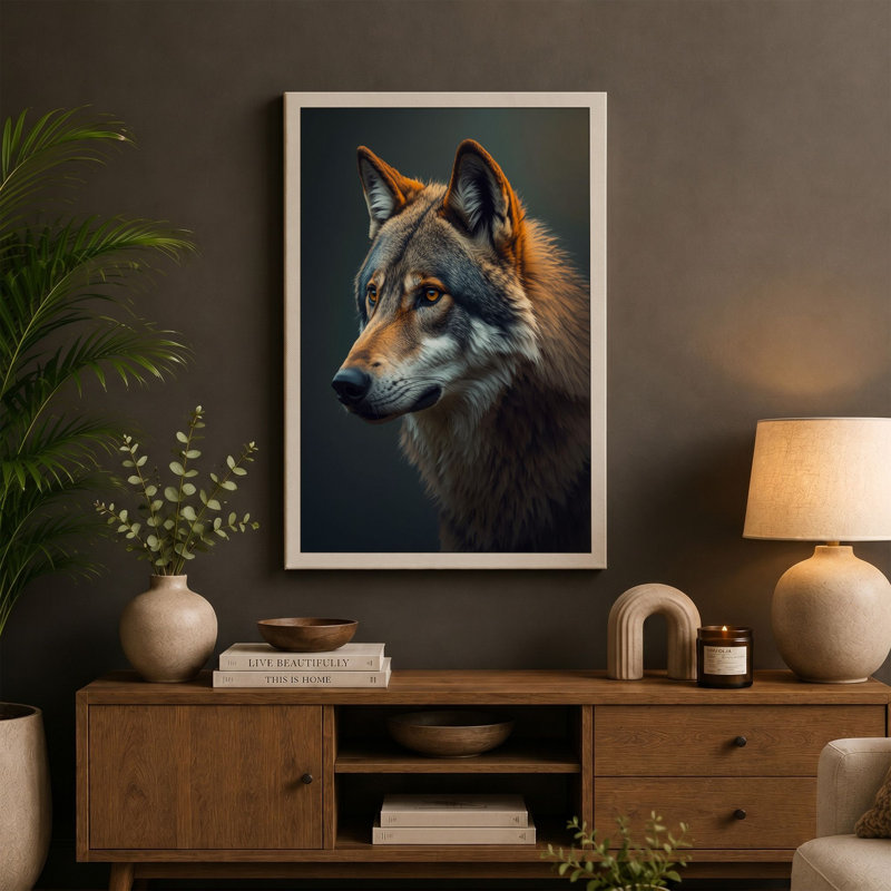 Wolf in Gold Light Rustic - Wrapped Canvas, 36x24 - 91.4 x 61.0 cm, Ochre Border