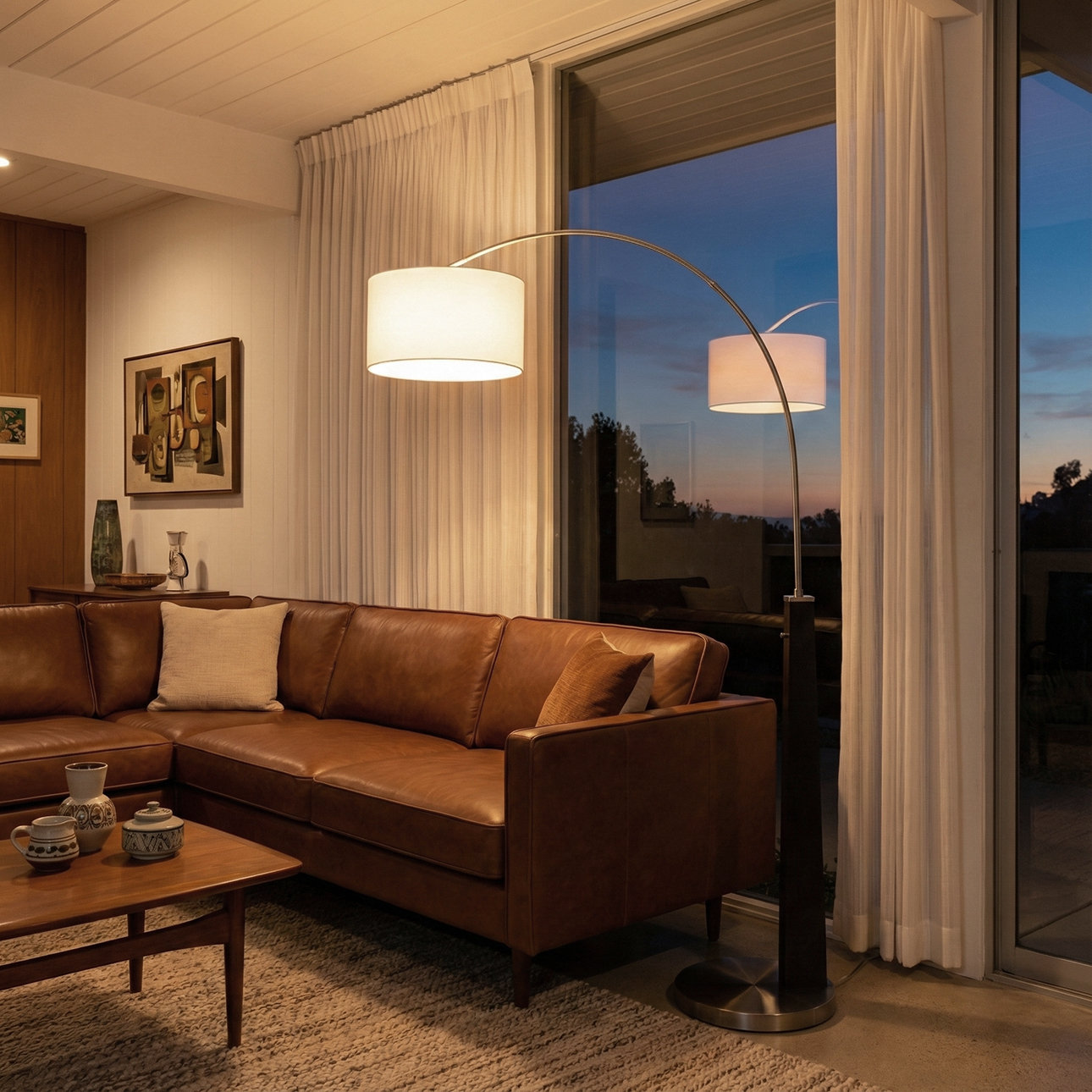 92" Linen Floor Lamp, Black Wood