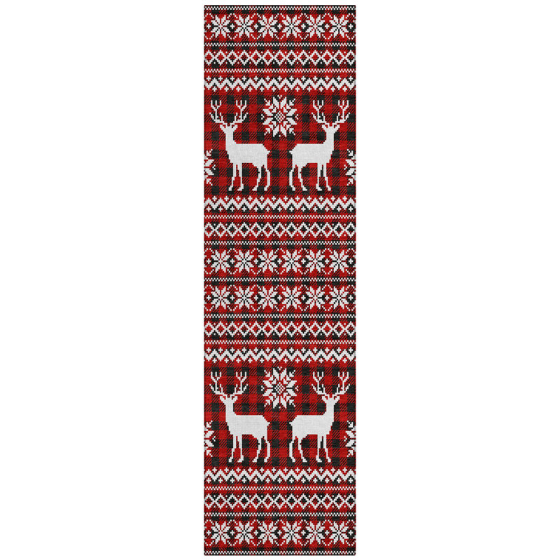Machine Washable Indoor/Outdoor Christmas Reindeers Xhevrie Red Rug, Runner 2'3" x 7'6"
