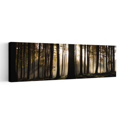 Misty Forest Sun Rays Ethereal Peaceful Serene Autumn Forest, art mural