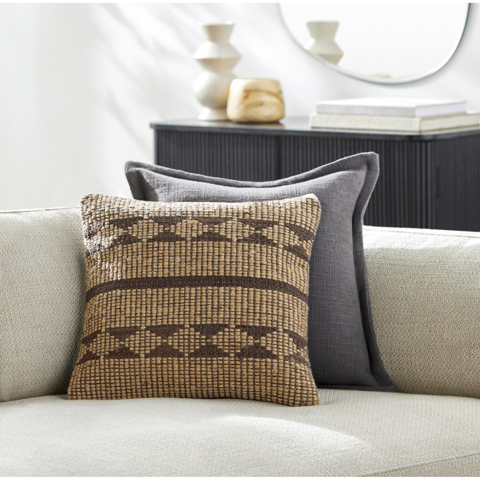 Twareg Geometric Jute / Sisal Pillow Cover, 18"H x 18"W
