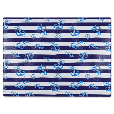 Anchors On Striped Glass Chopping Board