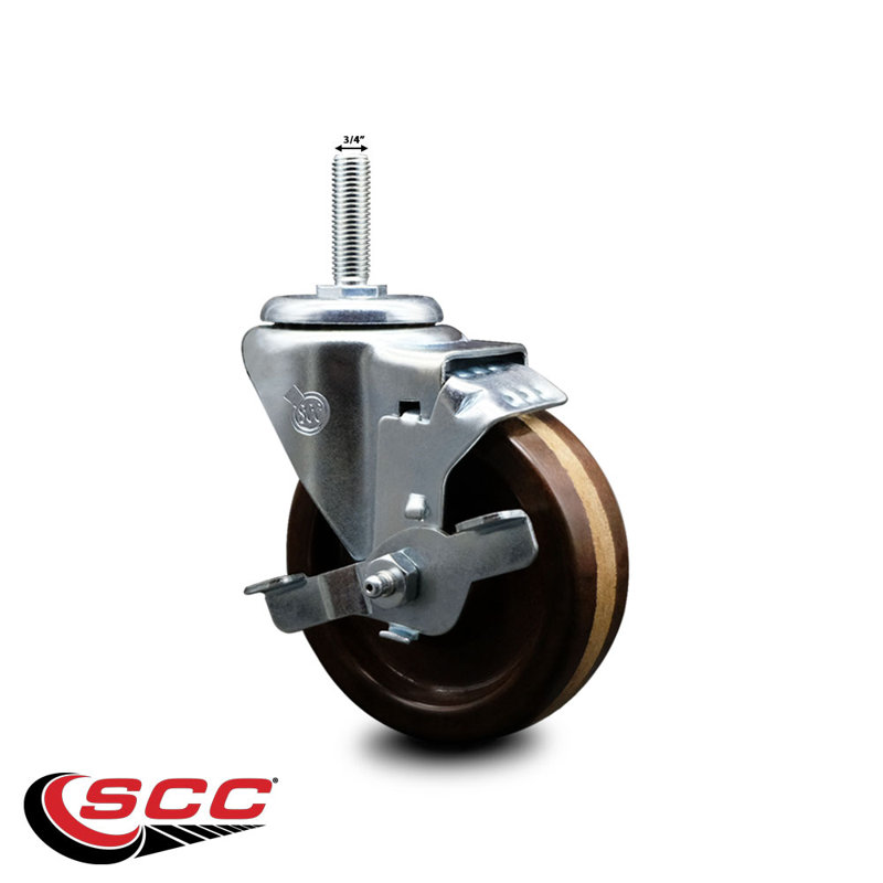 4 Inch_High Temp Phenolic 3/4 Inch_Threaded Stem Caster with Brake
