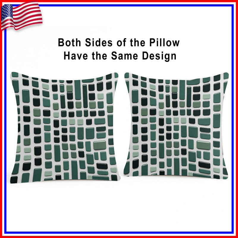 Coussins rectangulaires verts à double face, 16 x 16 inches
