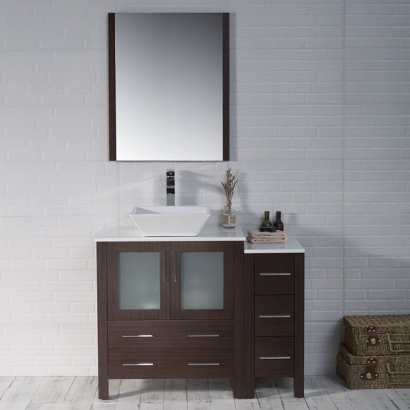 Ensemble de meuble-lavabo simple 42 po avec miroir Mance, Wengé
