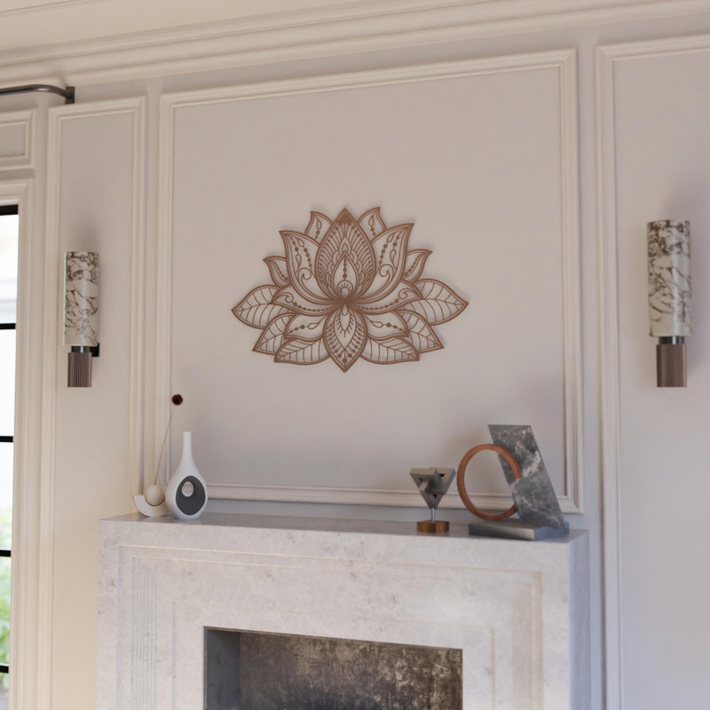 Mandala de lotus 3D en métal - fleur de lotus spirituelle, décoration murale multisize, H 11 po x l 17 po, Cuivre