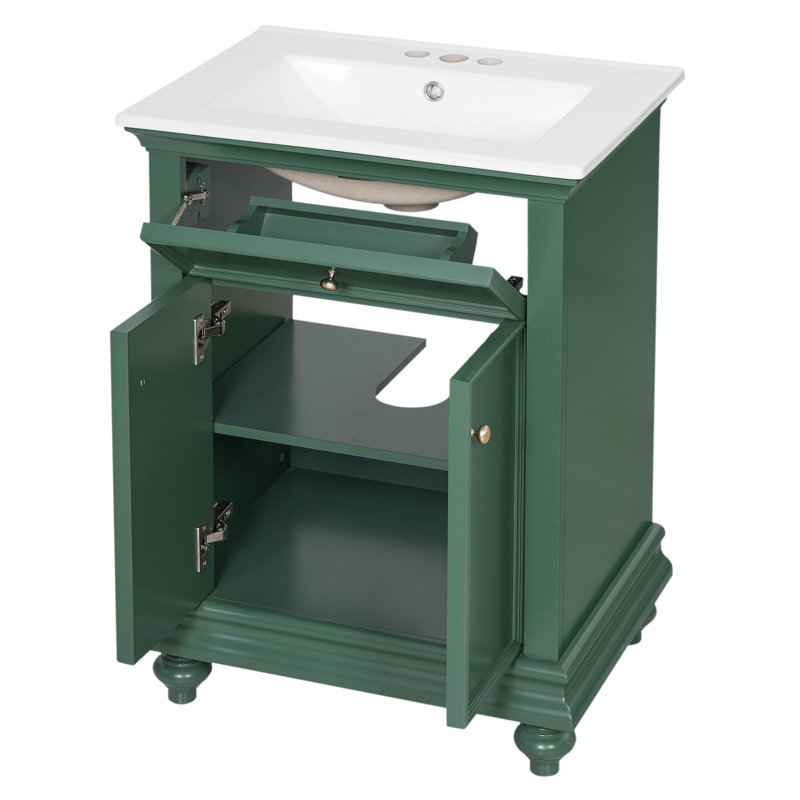 Meuble-lavabo de 24 po avec lavabo et rangement polyvalent, Vert