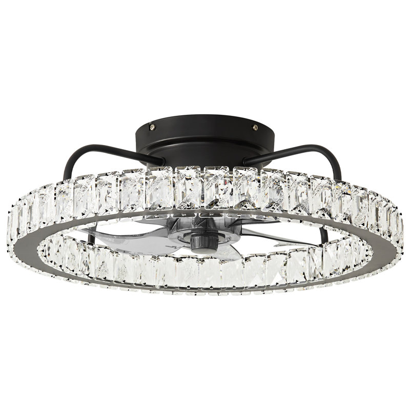 19.68" - Dimmable Led Crystal Ceiling Fan With Led Lights, Matte Black
