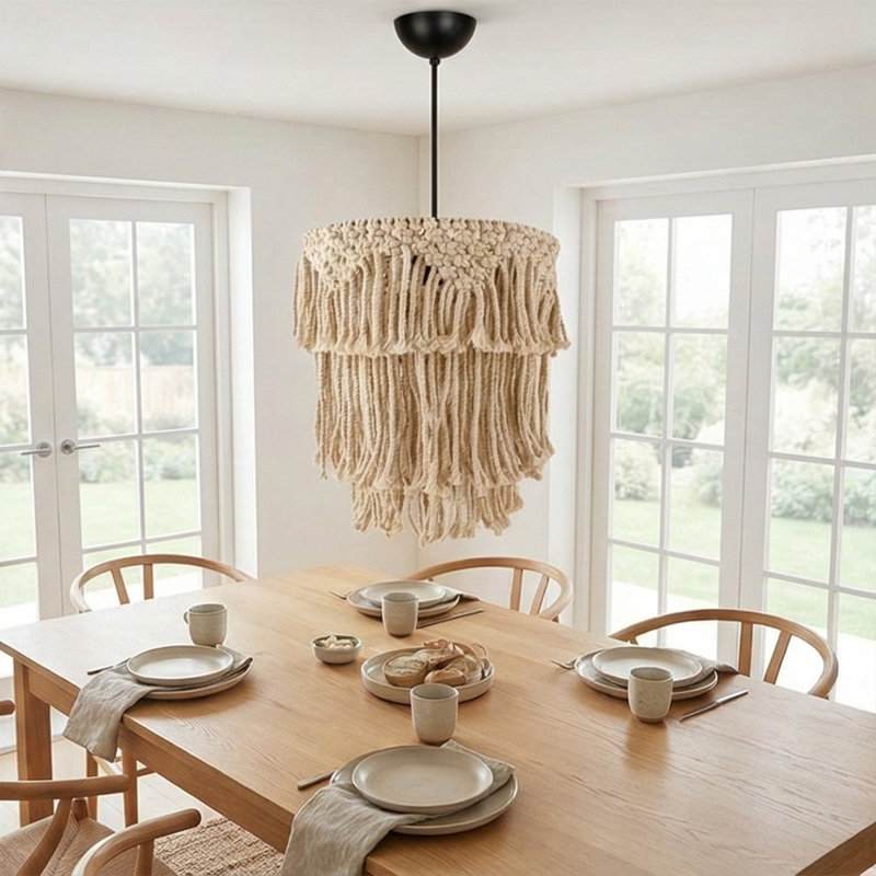 Lustre en macramé à 1 lumière Boho-Chic