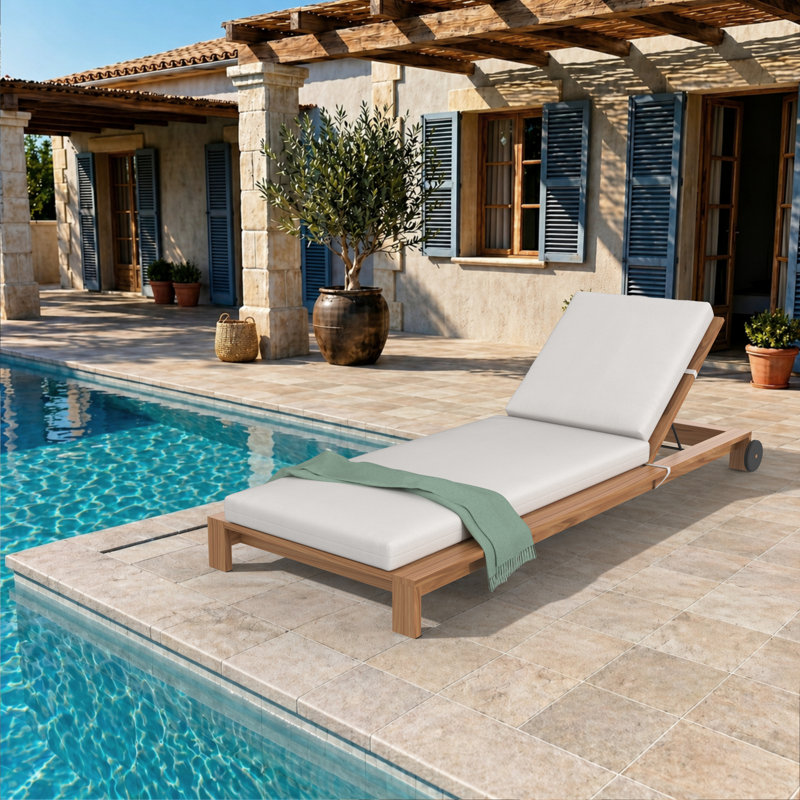 Amala Sunbrella® Outdoor Chaise Lounge Cushion, 23" x 29"/25" x 47" , Canvas Natural Sunbrella® Canvas
