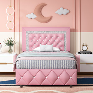 Bed Frame With Diamond Button Tufted Headboard