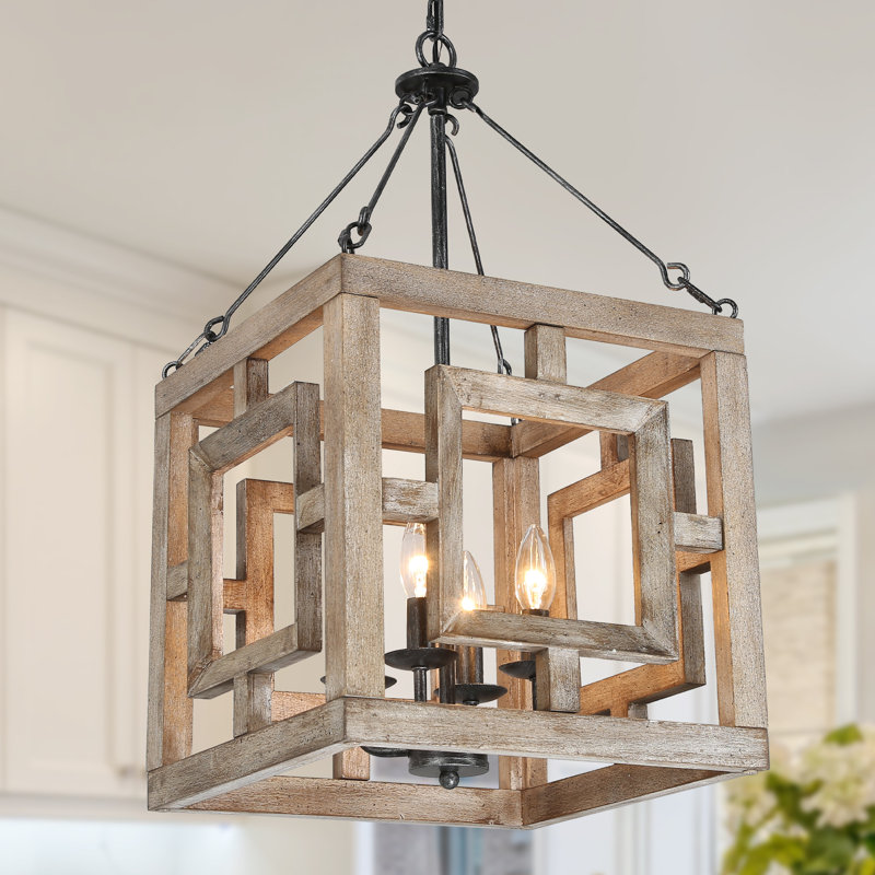 Gatlin 4-Light Handmade Wood Small Square/Rectangle Pendant
