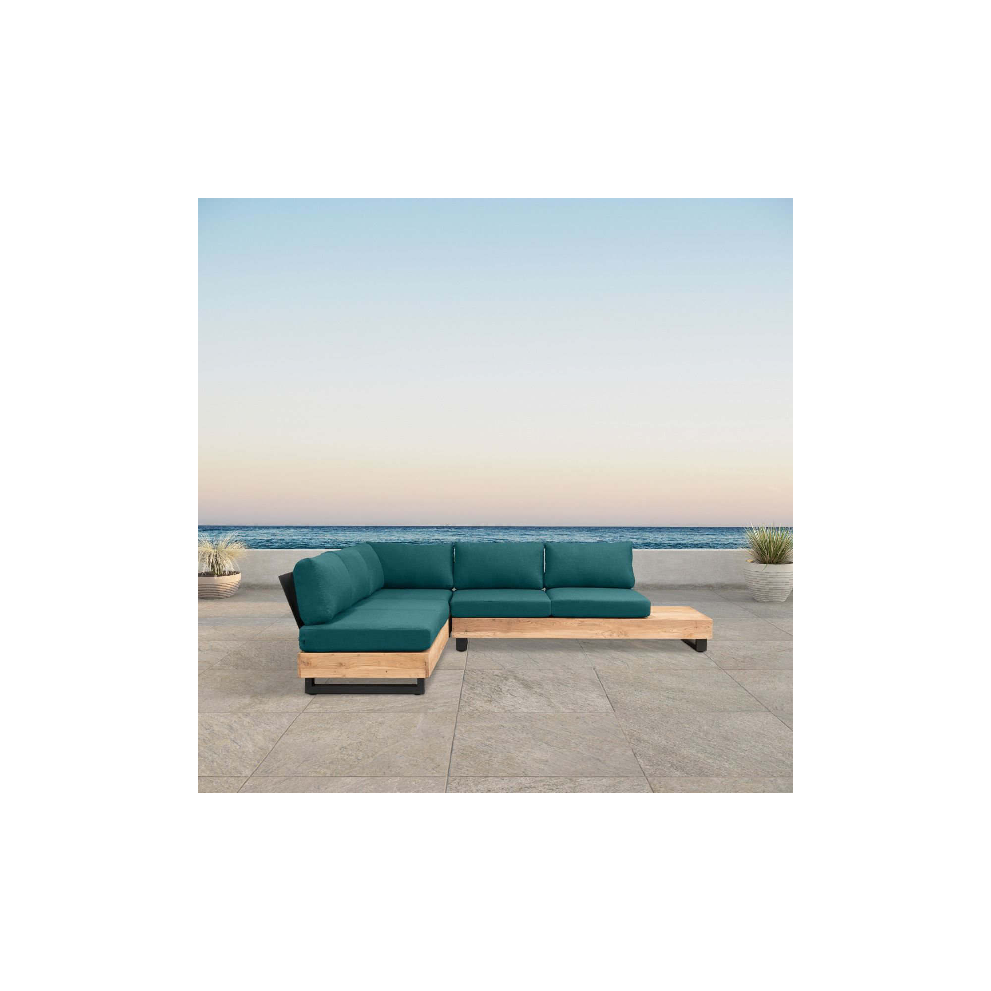 Combes 5 - Person Modular Patio Conversation Set with Sunbrella® Cushions, Spectrum Peacock Sunbrella® Plainweave