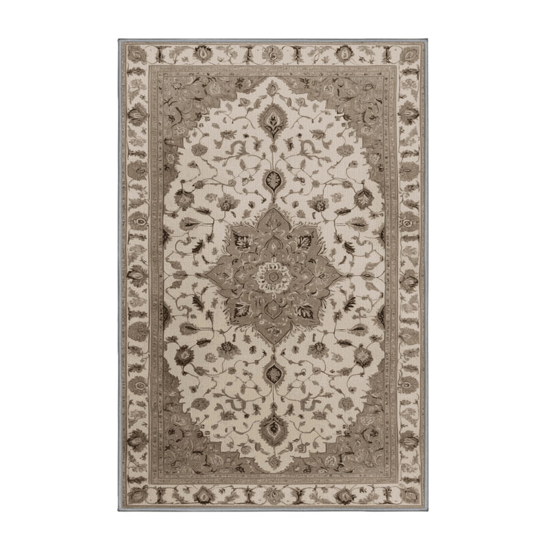Machine Washable Tabriz Gray Area Rug, Rectangle 4' x 6'