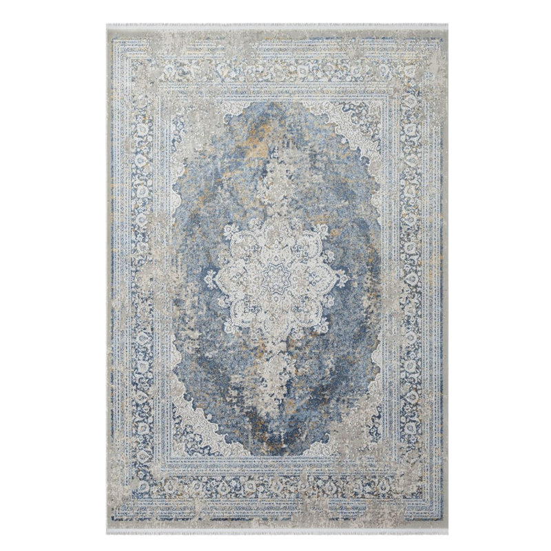 Tapis oriental bleu / gris, Rectangle 5 pi x 7 pi