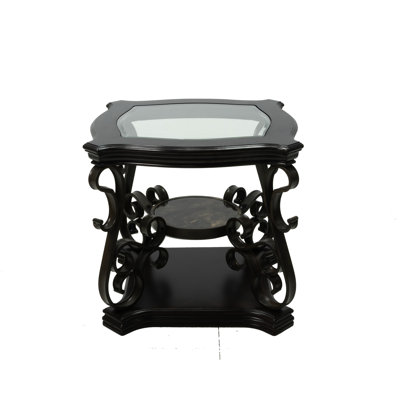 Table de bout, plateau en verre, pieds en métal, brun et table avec plateau biseauté de L 26,3 po x l 26,3 po x H 24 po